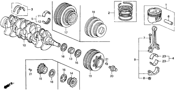 1994 Honda Del Sol Bearing C, Main (Lower) (Brown) (Taiho) Diagram for 13343-PR3-004