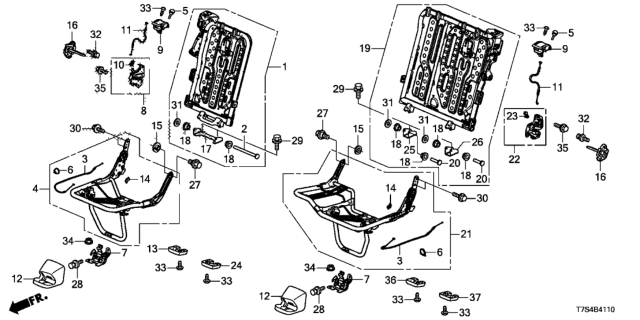 2017 Honda HR-V Rear Seat Components Diagram