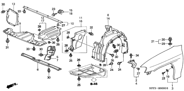 2001 Honda Insight Cover, Driver Side Engine (Lower) Diagram for 74169-S3Y-000