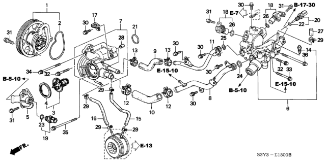 2001 Honda Insight Rubber, Thermostat Mounting Diagram for 19305-PT0-000