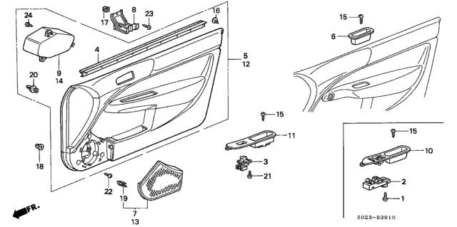 1996 Honda Civic 2 Door EX (ABS) KA 4AT Front Door Lining Diagram