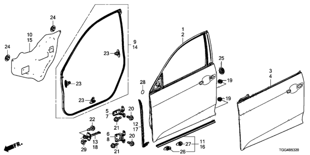 2018 Honda Civic Hinge, Left Front Door (Upper) Diagram for 67450-T2A-H11ZZ