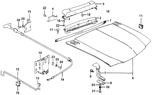 1978 Honda Accord Cable, Hood Diagram for 63830-671-671