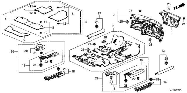 2021 Honda Pilot Floor Mat Diagram
