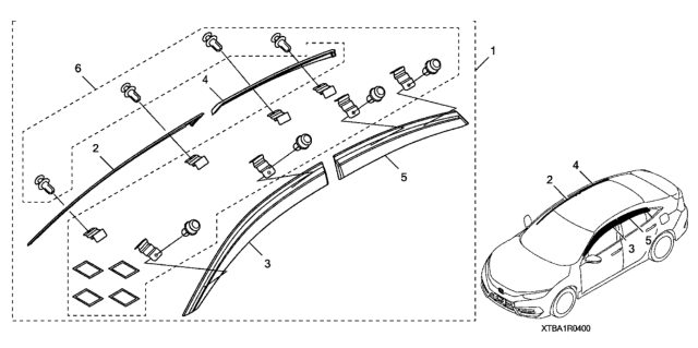 2019 Honda Civic 4 Door EX (LEATHER/TURBO) KA CVT Visor - Door Diagram