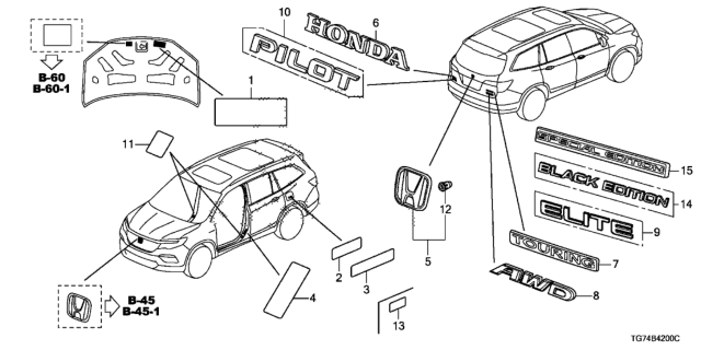 2021 Honda Pilot Emblems - Caution Labels Diagram