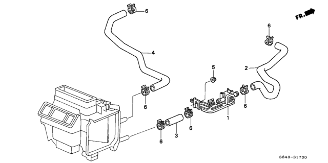 1998 Honda Accord Valve Assembly, Water Diagram for 79710-S84-A01