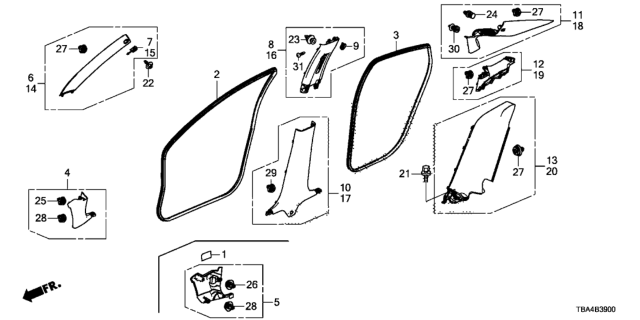 2016 Honda Civic Pillar Garnish Diagram