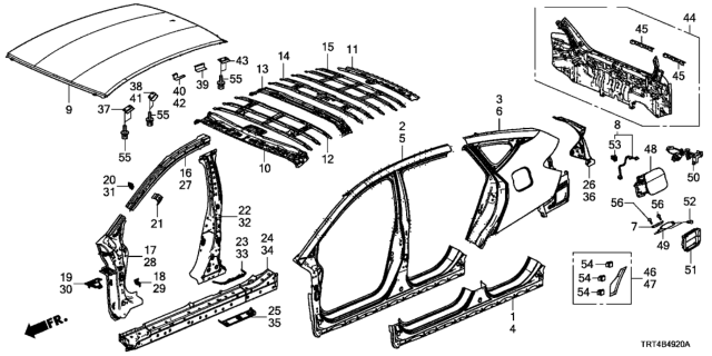 2018 Honda Clarity Fuel Cell Arch C Comp,Roof Diagram for 62160-TRT-A00ZZ