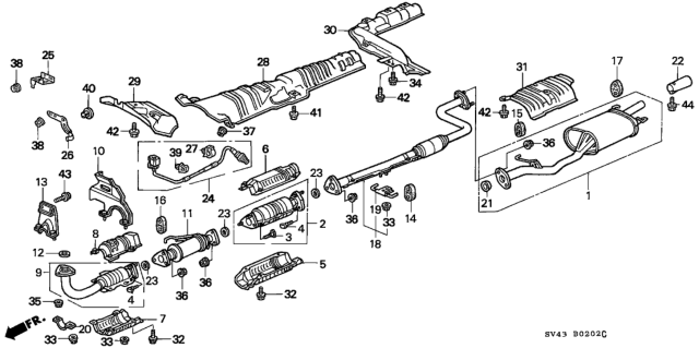 1996 Honda Accord Gasket, Muffler Diagram for 18303-SM4-020