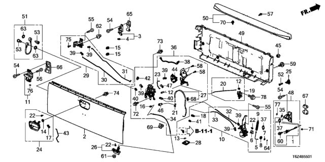2020 Honda Ridgeline Clip, Hood Open Wire Diagram for 91504-SDA-003