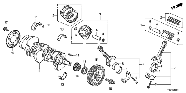 2019 Honda Ridgeline Ring Set, Piston (Std) (Allied Ring) Diagram for 13011-5J6-A02
