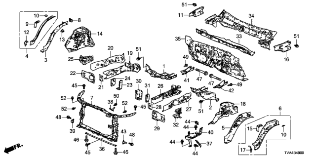 2021 Honda Accord Brace, Bulkhead (Lower) Diagram for 71430-TEA-T00
