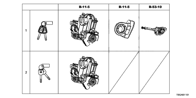 2020 Honda Civic 2 Door LX KL CVT Key Cylinder Set Diagram