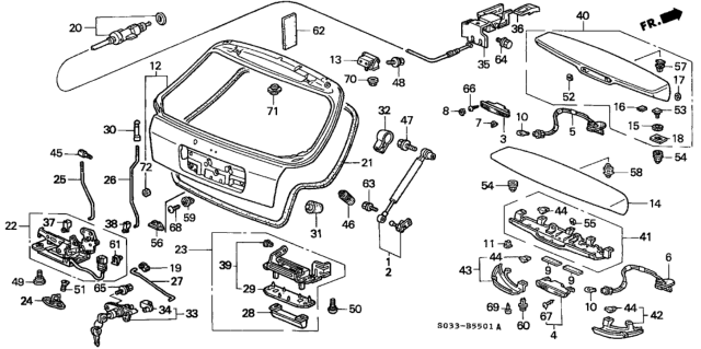 1998 Honda Civic Clip, RR. Panel Lining *NH167L* (GRAPHITE BLACK) Diagram for 91550-SH3-003ZT
