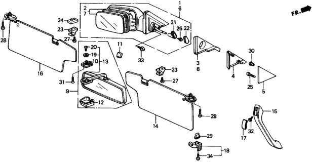 1988 Honda CRX Sunvisor Assembly, Driver Side (Moist Blue) Diagram for 83280-SH2-A12ZA