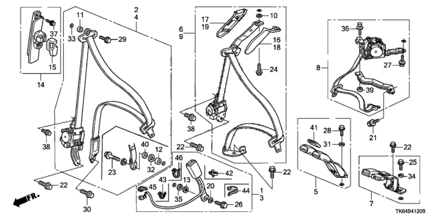2011 Honda Fit Buckle Set, R. RR. Seat Belt *NH167L* (GRAPHITE BLACK) Diagram for 04823-TK6-A01ZA