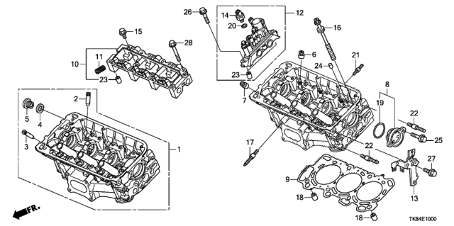 2011 Honda Odyssey Cylinder Head Assembly, Front Diagram for 12100-R70-305