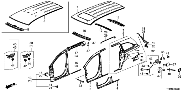 2018 Honda Odyssey Stiffener, R. RR. Combination Diagram for 63330-THR-A01ZZ