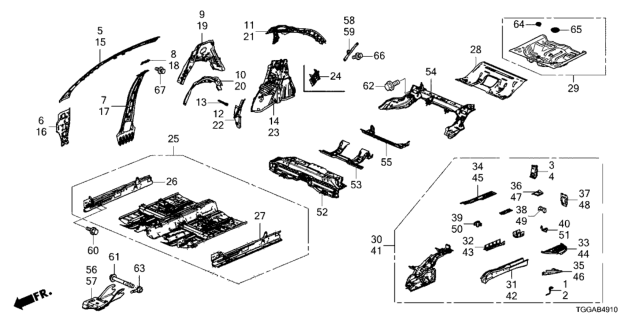 2021 Honda Civic Extension, L. RR. Wheel Arch Reinforcement Diagram for 64720-TGL-E70ZZ