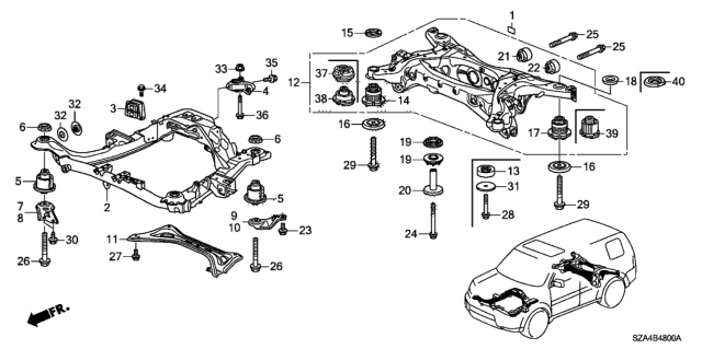 2012 Honda Pilot Stay A, R. FR. Sub-Frame Mounting Diagram for 50232-STX-A01