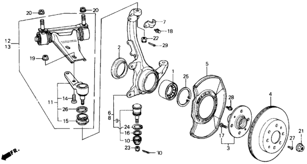 1990 Honda Prelude Ring, Front Knuckle Diagram for 44348-SF1-010