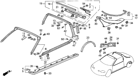 1993 Honda Del Sol Clip, Side Sill Garnish (Upper) Diagram for 91513-SM4-000