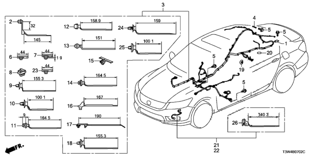 2017 Honda Accord Hybrid Wire Harness, R. Side Diagram for 32140-T3W-A13