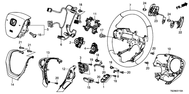 2020 Honda Ridgeline Wheel, Steering (Deep Black) Diagram for 78501-T6Z-C02ZA