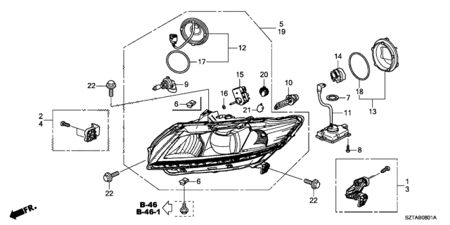 2013 Honda CR-Z Leg Kit A, R. Headlight Mounting Diagram for 06100-SZT-G01