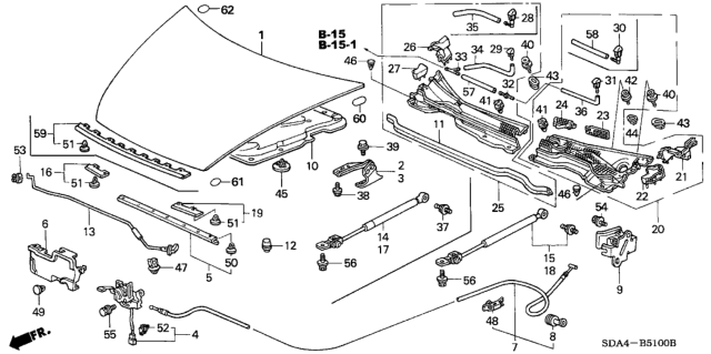 2006 Honda Accord Clip, FR. Cowl Diagram for 91501-SL4-003