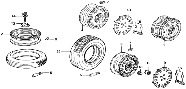 1990 Honda Civic Tire (P185/60R14) (82H) (M+S) (Bs) Diagram for 42751-BRI-062