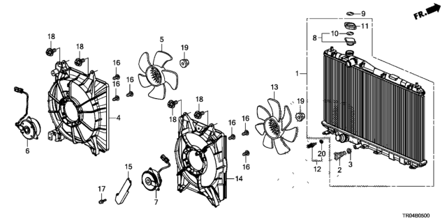 2012 Honda Civic Motor, Cooling Fan Diagram for 19030-R1A-A01