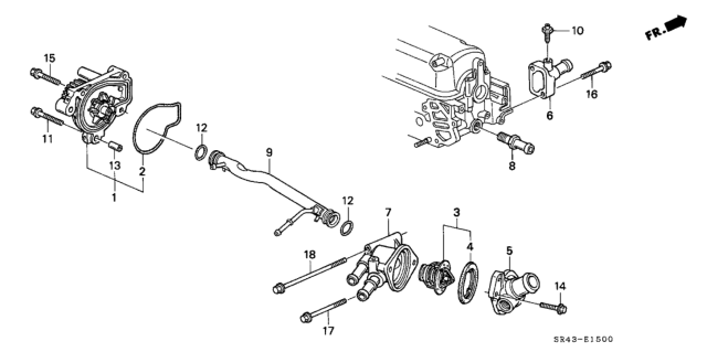 1994 Honda Civic 4 Door DX KA 4AT Water Pump - Thermostat Diagram