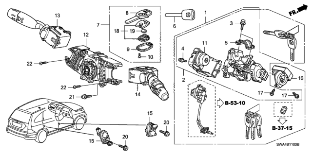 2007 Honda CR-V Lock Assy., Steering Diagram for 35100-SWA-911