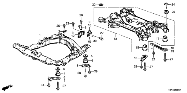2013 Honda Accord Subframe Assembly, Rear Diagram for 50300-T2A-A50