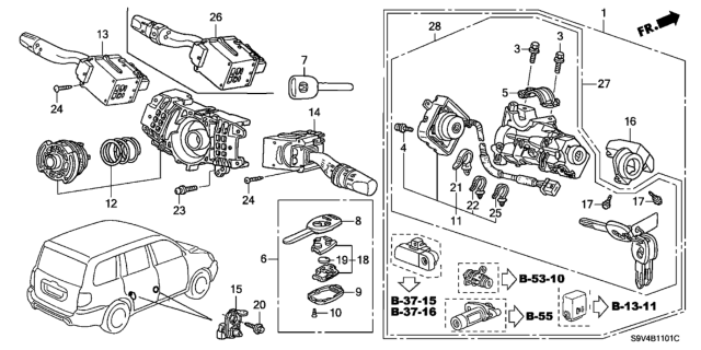 2006 Honda Pilot Key, Blank (Immobilizer)(Sub)(Gray) Diagram for 35119-SDA-A01
