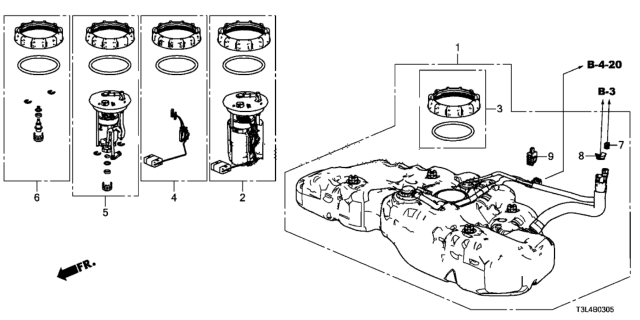 2014 Honda Accord Module Set, Fuel Pump Diagram for 17045-T2A-A01
