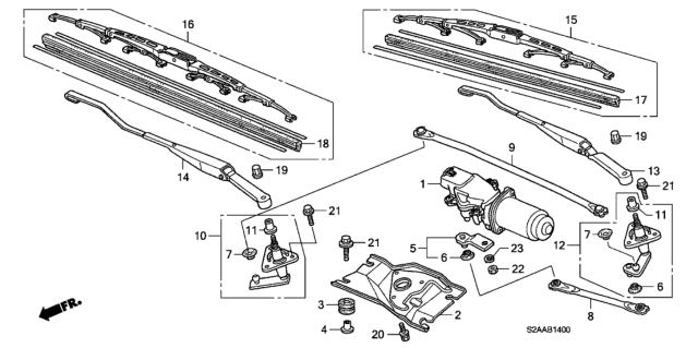 2009 Honda S2000 Arm, Windshield Wiper (Passenger Side) Diagram for 76610-S2A-A02