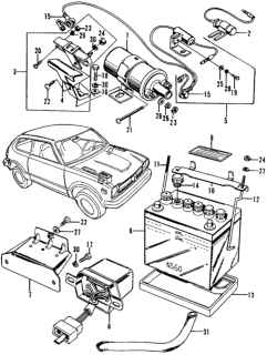 1976 Honda Civic Battery Assembly (Y100-S6G/S) (Yuasa) Diagram for 31500-671-672