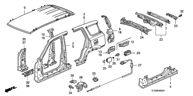 2000 Honda CR-V Panel Set, R. FR. (Outer) Diagram for 04635-S10-406ZZ