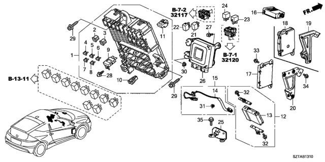 2015 Honda CR-Z Box Assembly, Fuse Diagram for 38200-SZT-A23