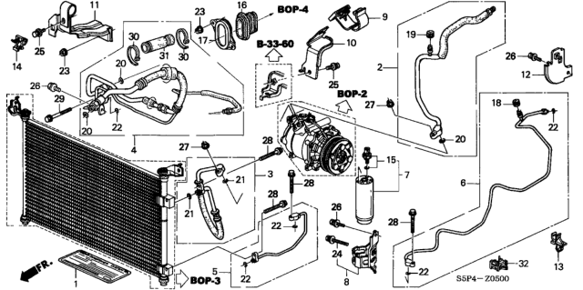 2003 Honda Civic Grommet, Air Conditioner Pipe Diagram for 80464-S5A-000