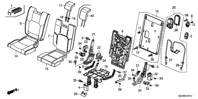 2009 Honda Pilot Adjuster, R. RR. Seat Reclining (Outer) Diagram for 82220-SZA-A01