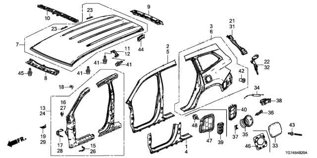 2021 Honda Pilot PANEL, ROOF Diagram for 62100-TG7-A70ZZ
