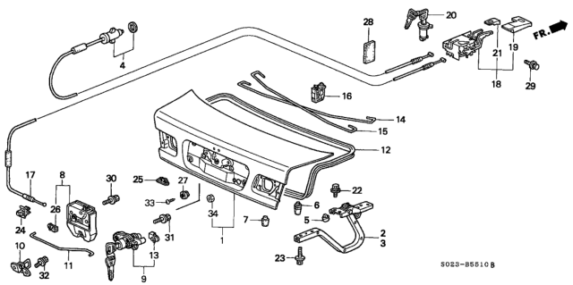 1998 Honda Civic 2 Door DX (ABS) KW 5MT Trunk Lid Diagram