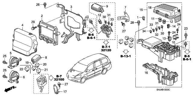 2005 Honda Odyssey Box Assembly, Relay Diagram for 38250-SHJ-A21