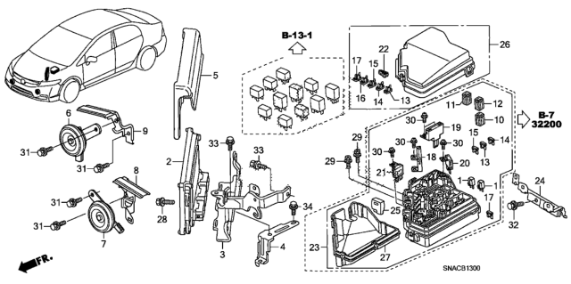 2011 Honda Civic Box Assembly, Relay Diagram for 38250-SNA-A41
