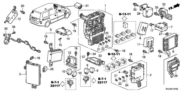 2008 Honda Odyssey Box Assembly, Fuse Diagram for 38200-SHJ-A64