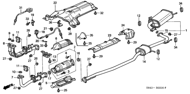 2001 Honda Accord Pipe A, Exhuast Diagram for 18210-S84-A01